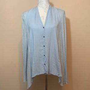 Lucky Brand Lightweight Light Blue Shark Tail Button Down Long-sleeve Top